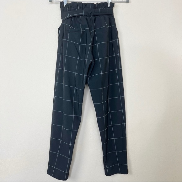 Albion Windowpane Bow Belt Capri Pant Black White Check Paperbag Waist - Picture 8 of 13